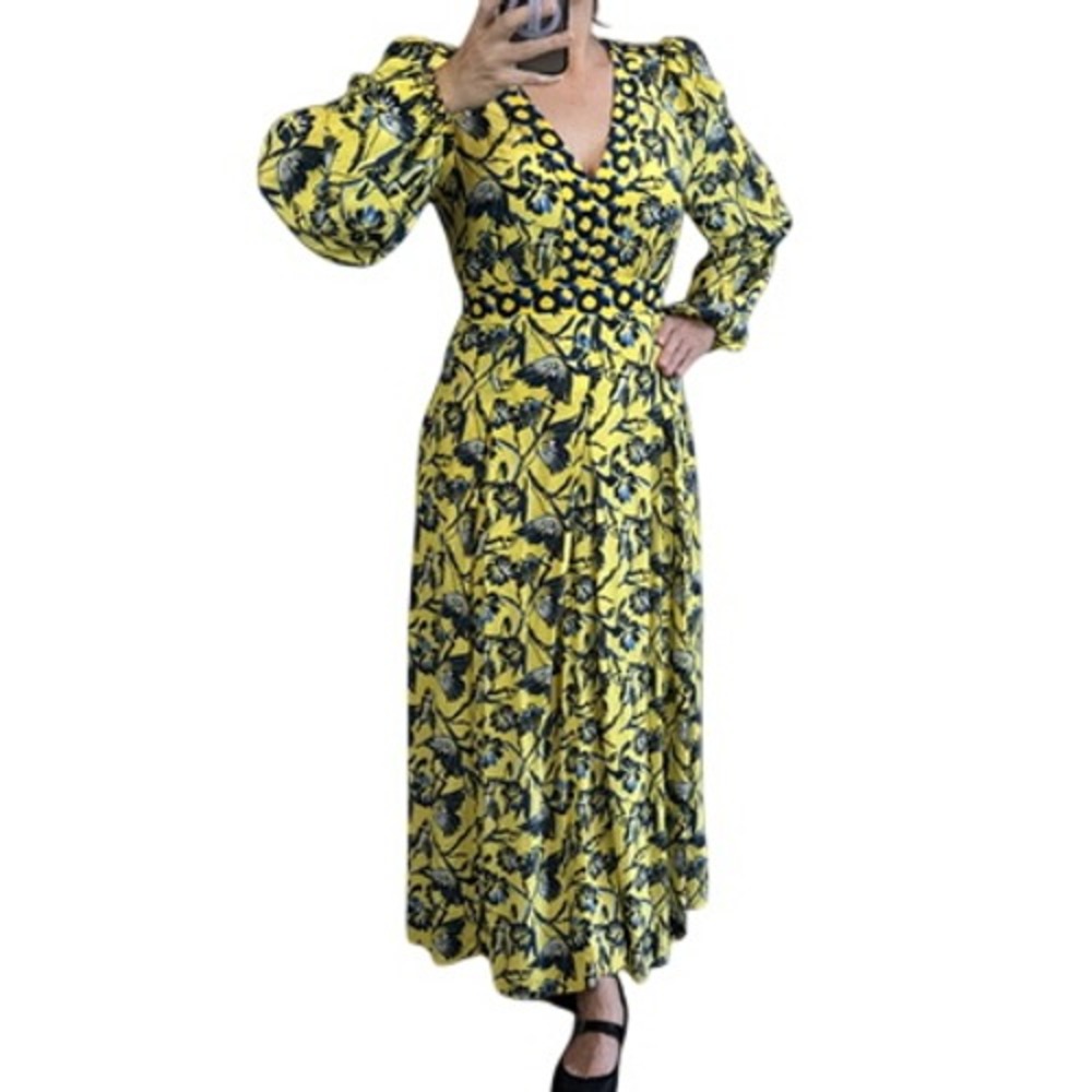 Diane von Furstenberg Anjali Floral Crepe Long Sleeve Midi‎ Maxi Dress Size 6
